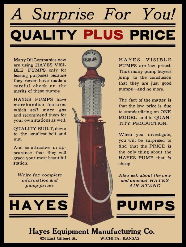 1924 Hayes Visible Gas Pumps Gilbert St. Wichita, Kansas NEW Metal Sign: 12×16″