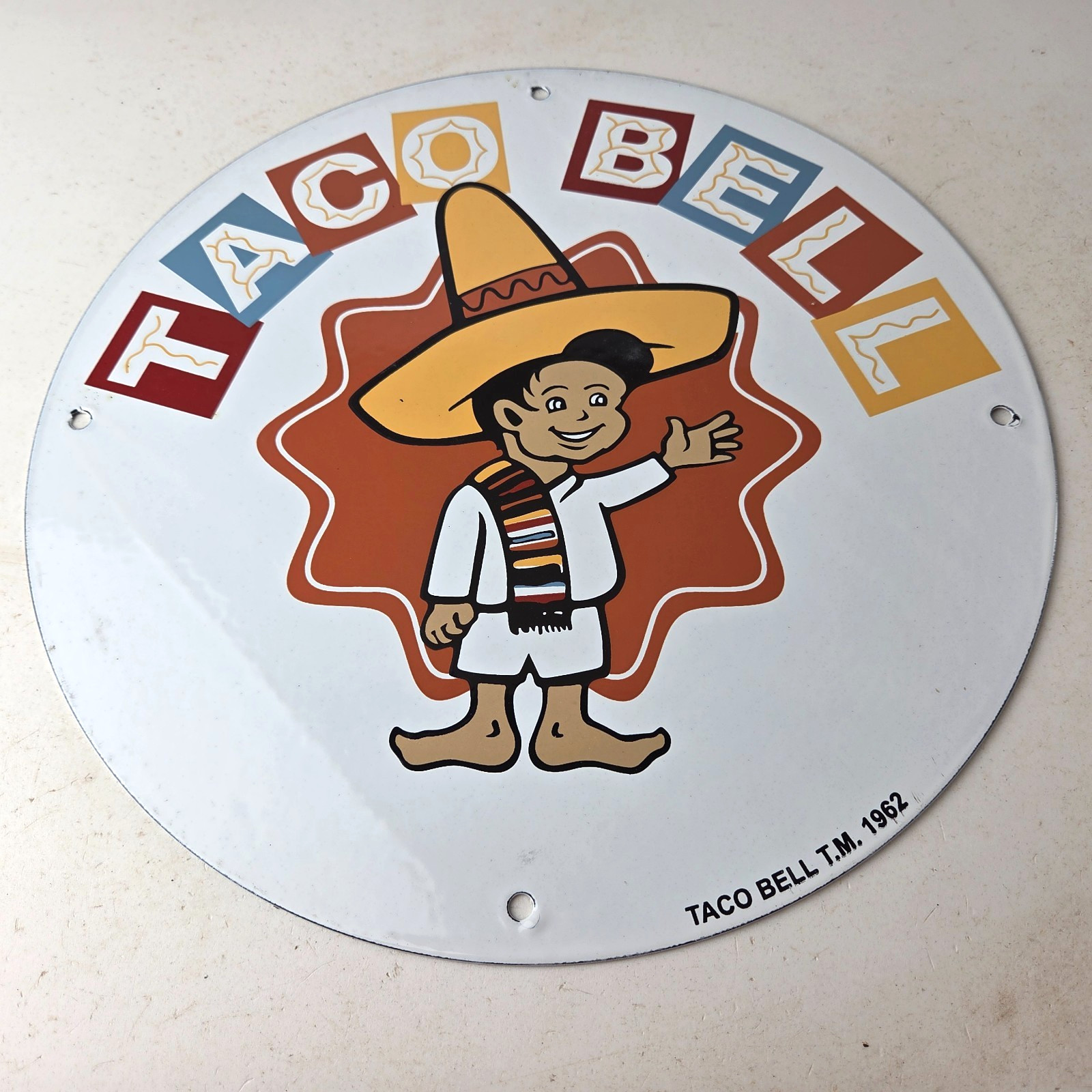 Vintage Taco Bell Sign – Porcelain Restaurant Fast Food Diner Gas Pump Sign