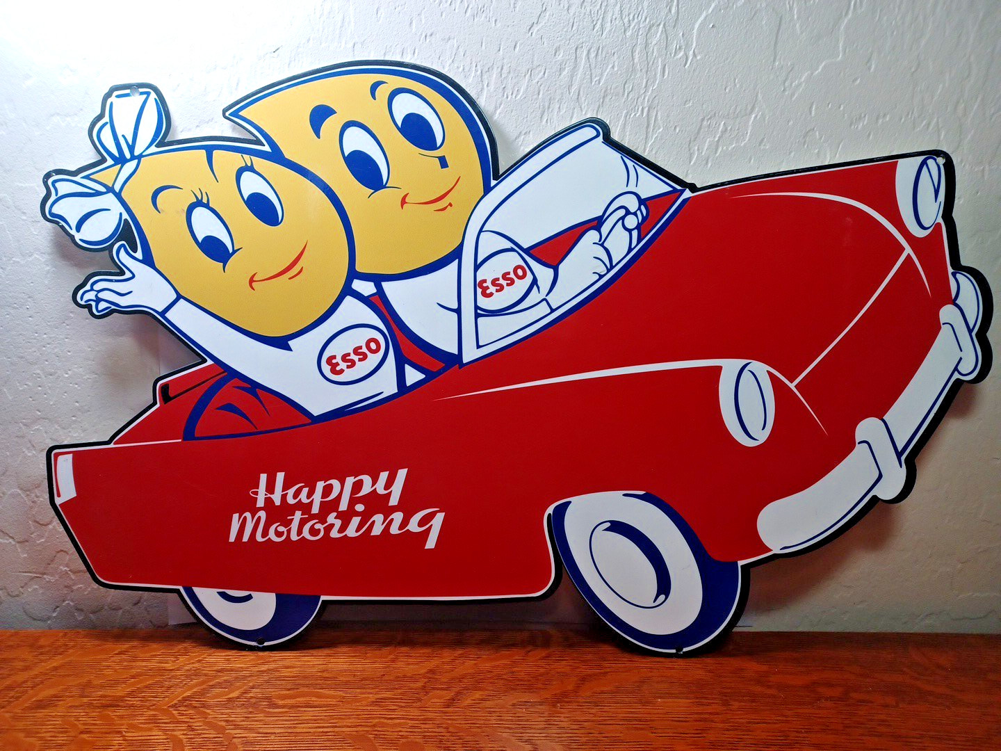 50’s Porcelain ESSO Vintage Porcelain Sign Happy Motoring 14 1/2″ x 24″ RRGS1
