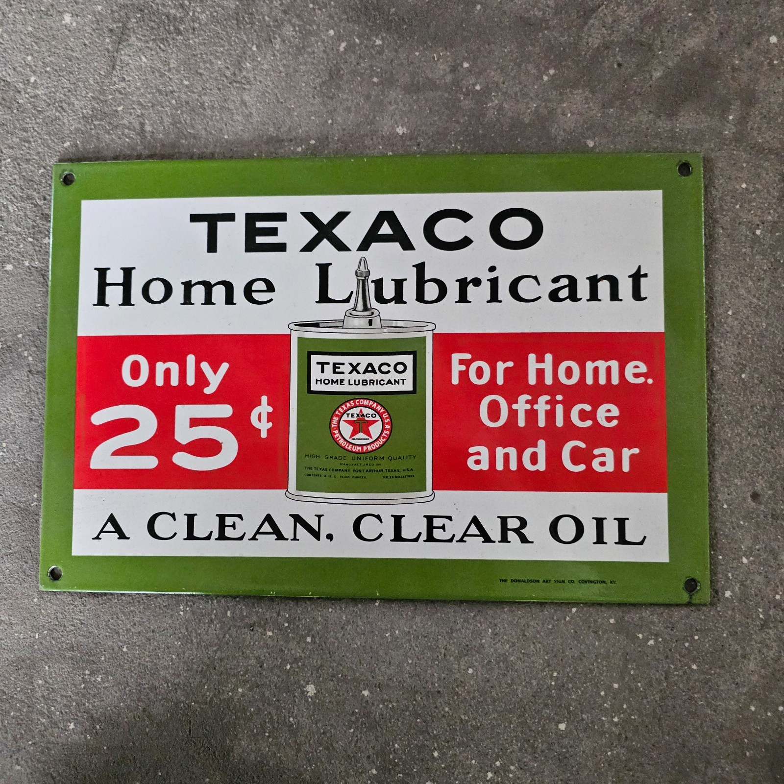 VINTAGE TEXACO CLEAN CAR 25 OLD US GASOLINE OIL GAS PUMP ENAMEL PORCELAIN SIGN