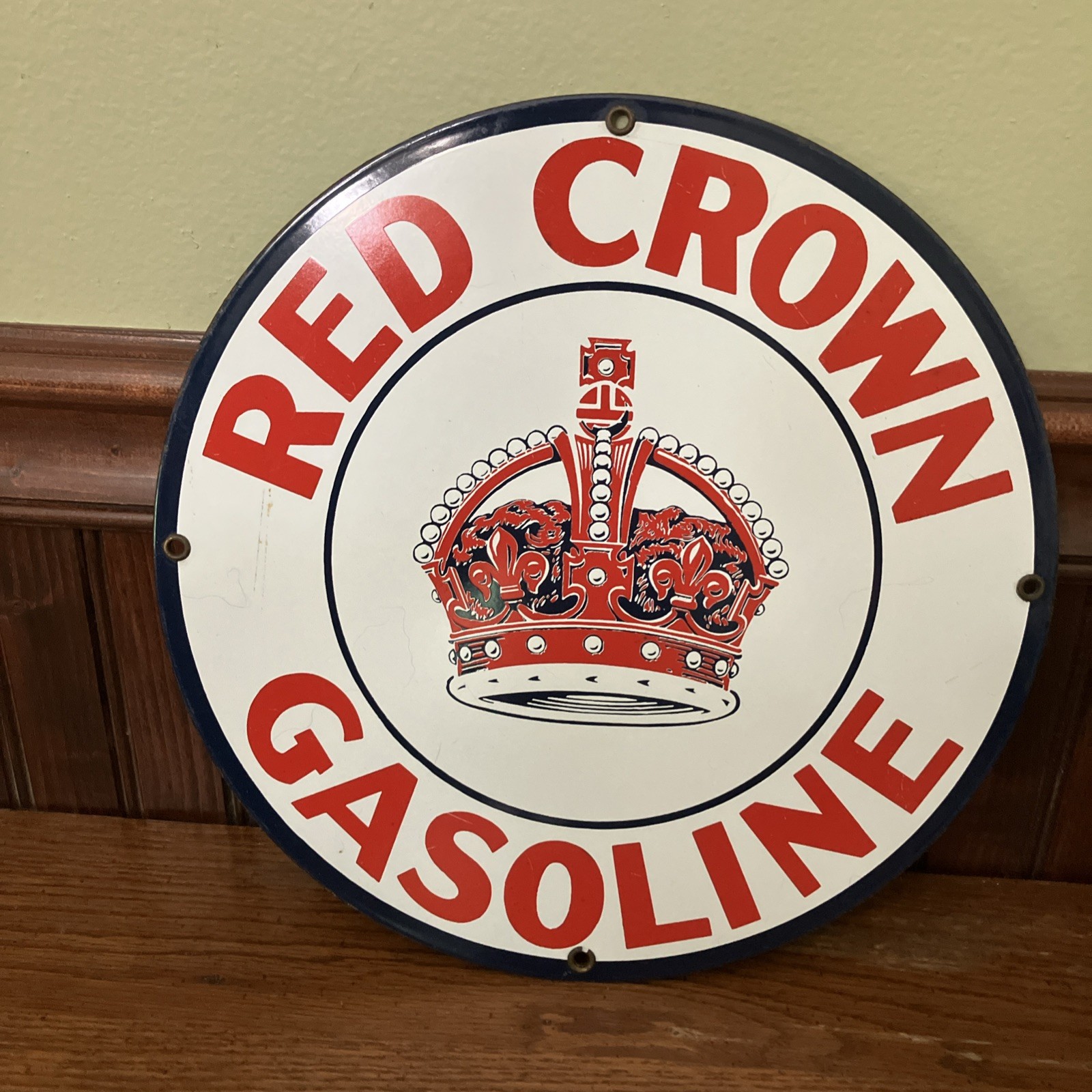 VINTAGE RED CROWN GASOLINE PORCELAIN SIGN STANDARD OIL GAS STATION PUMP PLATE