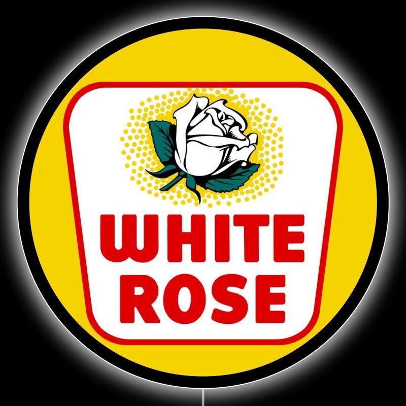 White Rose Gasoline NEW LED Hanging Lighted Sign: 23″ Dia. Round