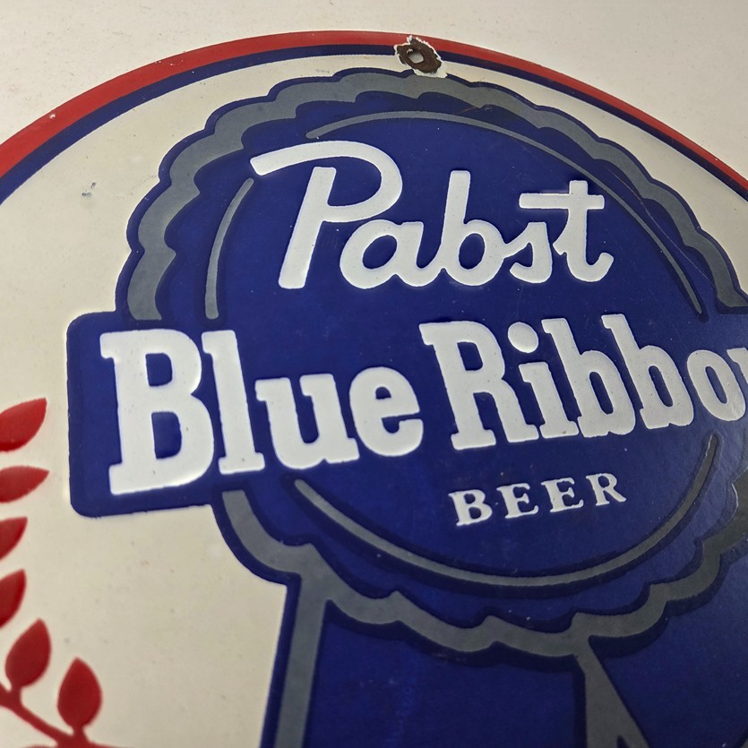 Vintage Pabst Blue Ribbon Beer Porcelain Sign – Ribbon Badge Logo Sign