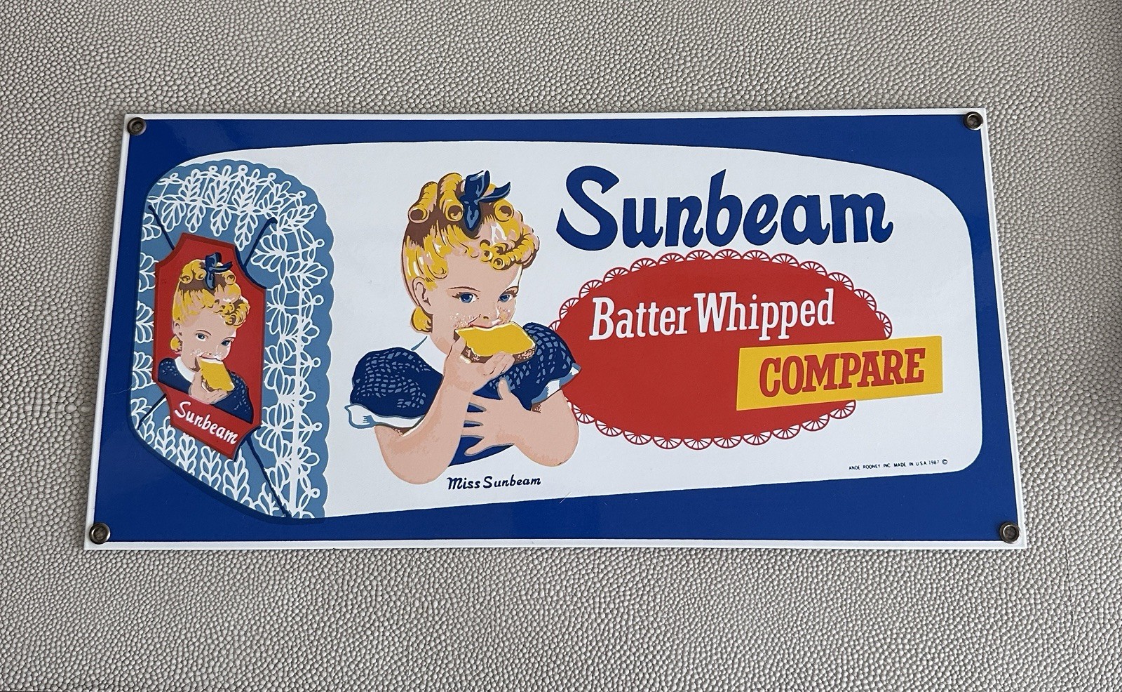 Sunbeam Batter Whipped Butter Ande Rooney Porcelain Enameled Sign