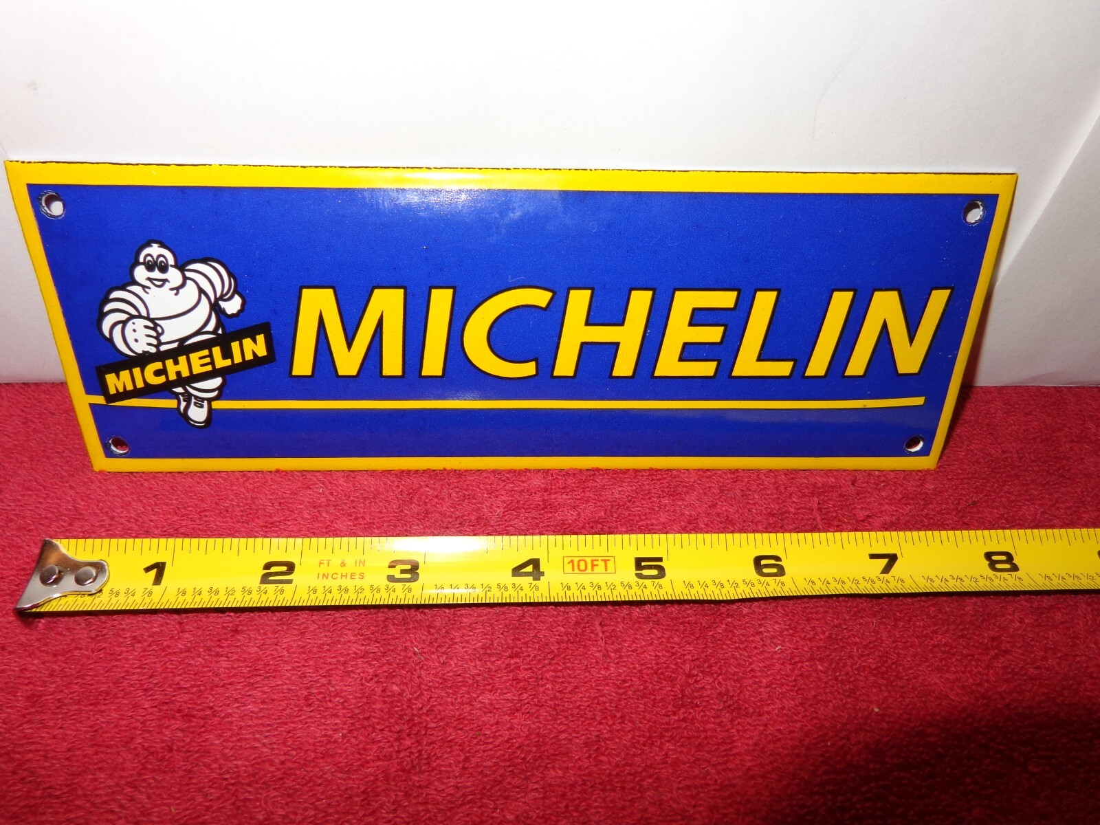 MICHELIN MAN TIRES ADVERTISING SIGN HEAVY METAL PORCELAIN 7 3/4 x 2 3/4 # Z 72
