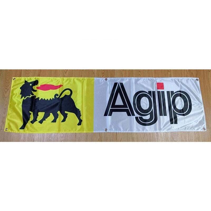 Agip Banner 1.5x5ft Sign Motor Oil Gas Metal Vintage Oils Plate Station Garage