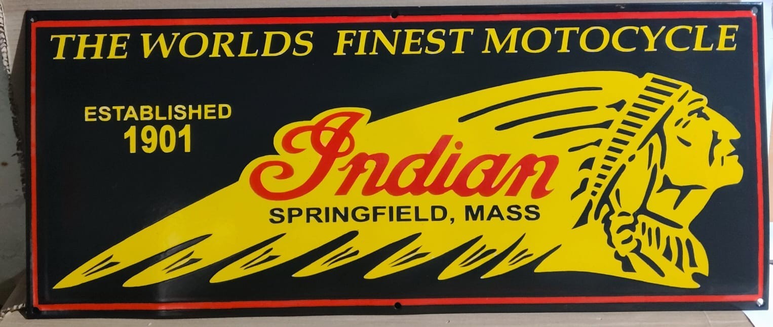 Indian Motorcycle Porcelain Enamel Sign 36 x 15 Inches 1 Side