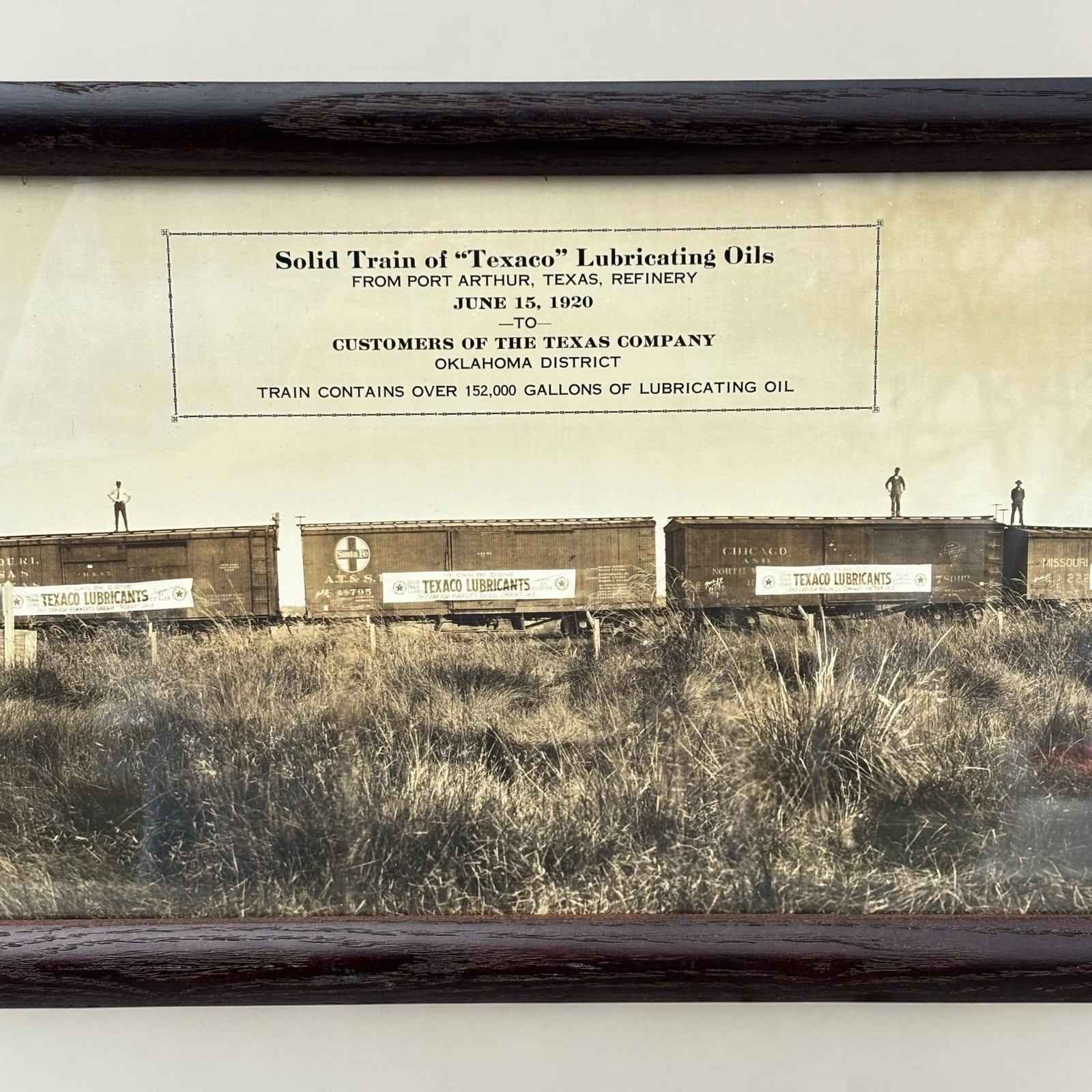 Original Antique Texaco Oil Field Railroad Yardlong Photo Sign Gas Advertising