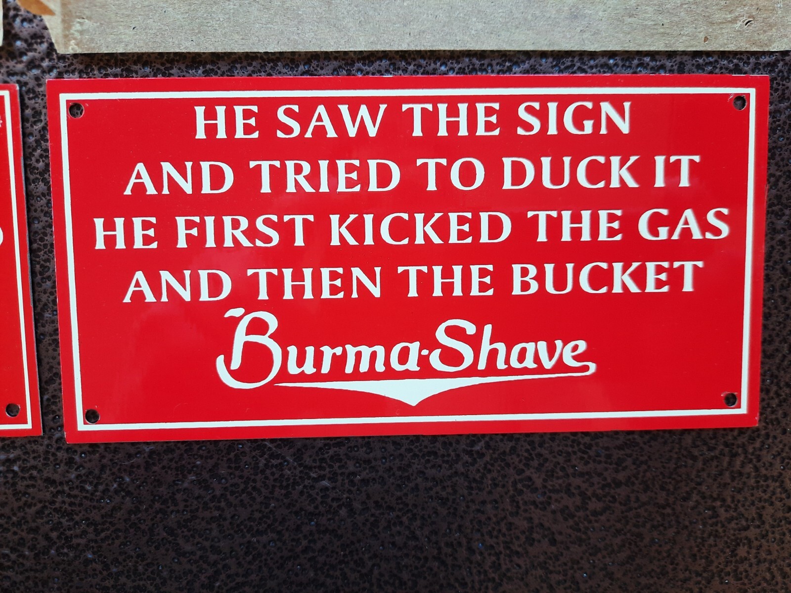 2 NEW OLD STOCK NOS METAL TACKER SIGNS BURMA SHAVE FUNNY QUOTES OLD ADVERTISING