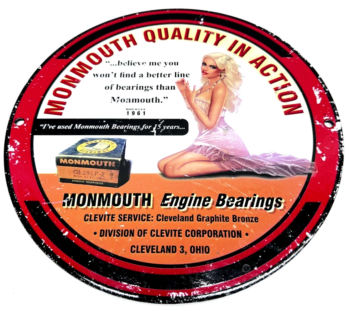 Vintage Monmouth Engine Bearings Metal Service Station Sign Advertising