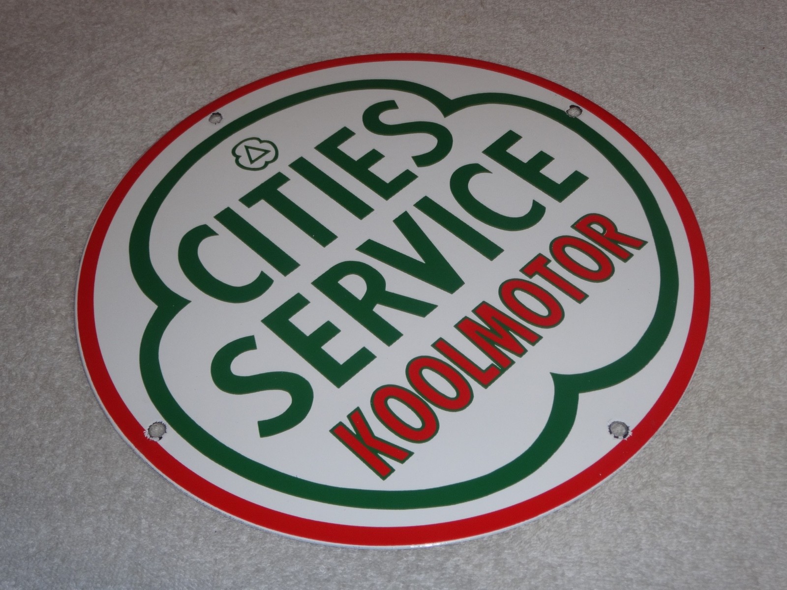 VINTAGE CITIES SERVICE KOOLMOTOR GASOLINE 11 3/4″ PORCELAIN METAL GAS OIL SIGN!