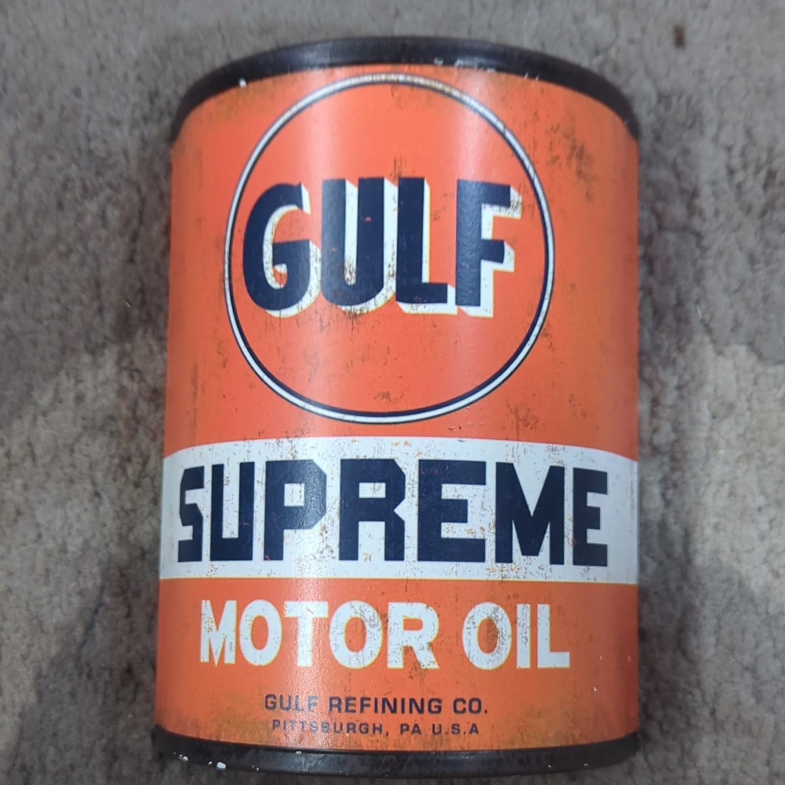 Gulf Supreme Motor Oil Reproduction Advertising Sign Gas & Oil Orange/White/Blue