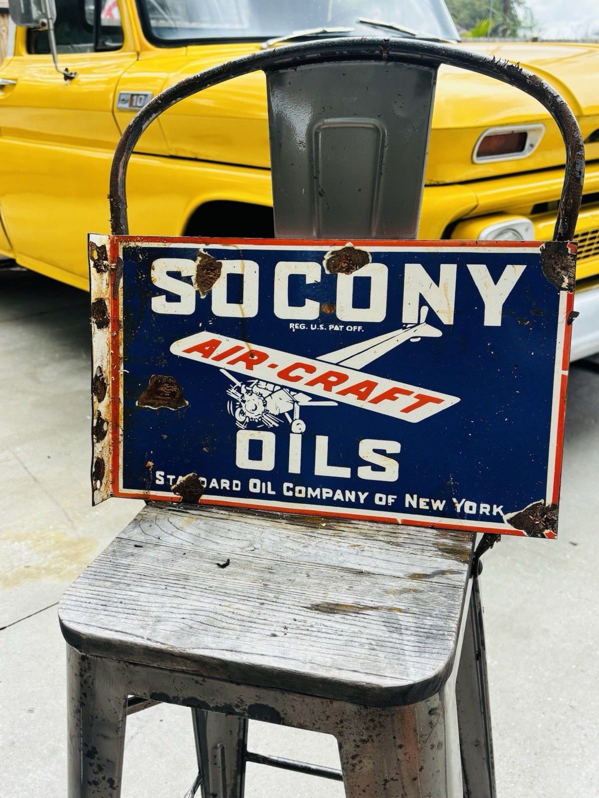 Socony Aviation Double Sided Porcelain Advertising Sign Flange 17 Inches