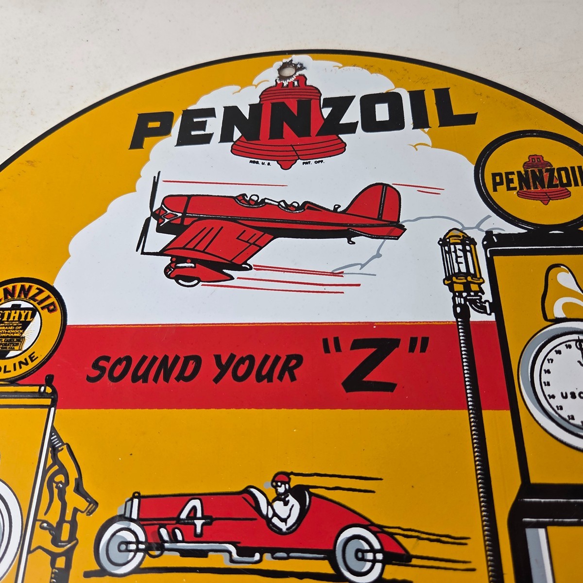 Vintage Pennzoil Sign – Sound Your Z Gas Service Station Pump Porcelain Sign