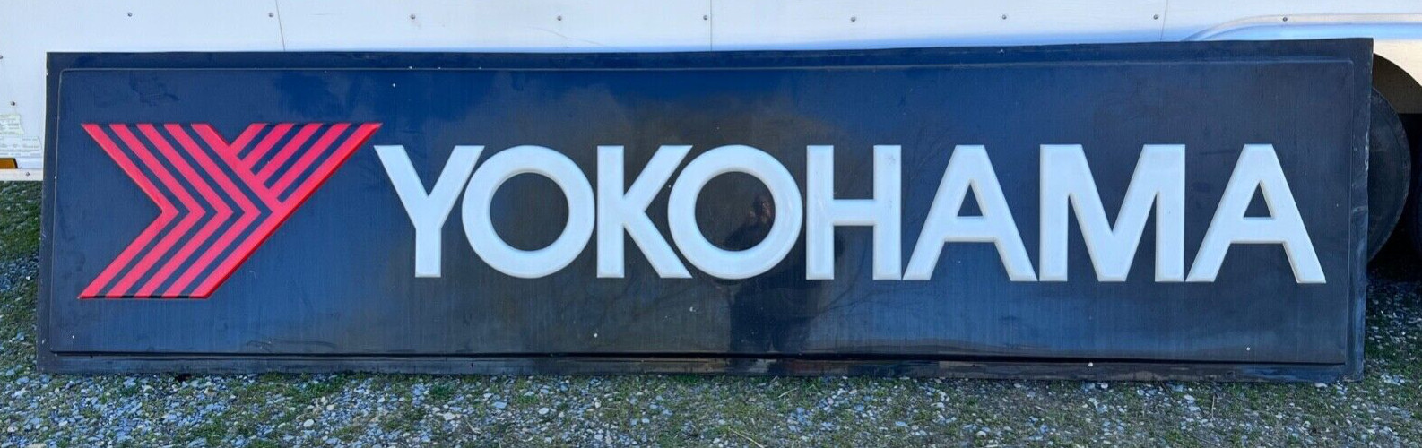 Vtg 1990s Yokohama Tire Large Gas/Oil Advertising Sign Thick Plastic 3′ x 12′