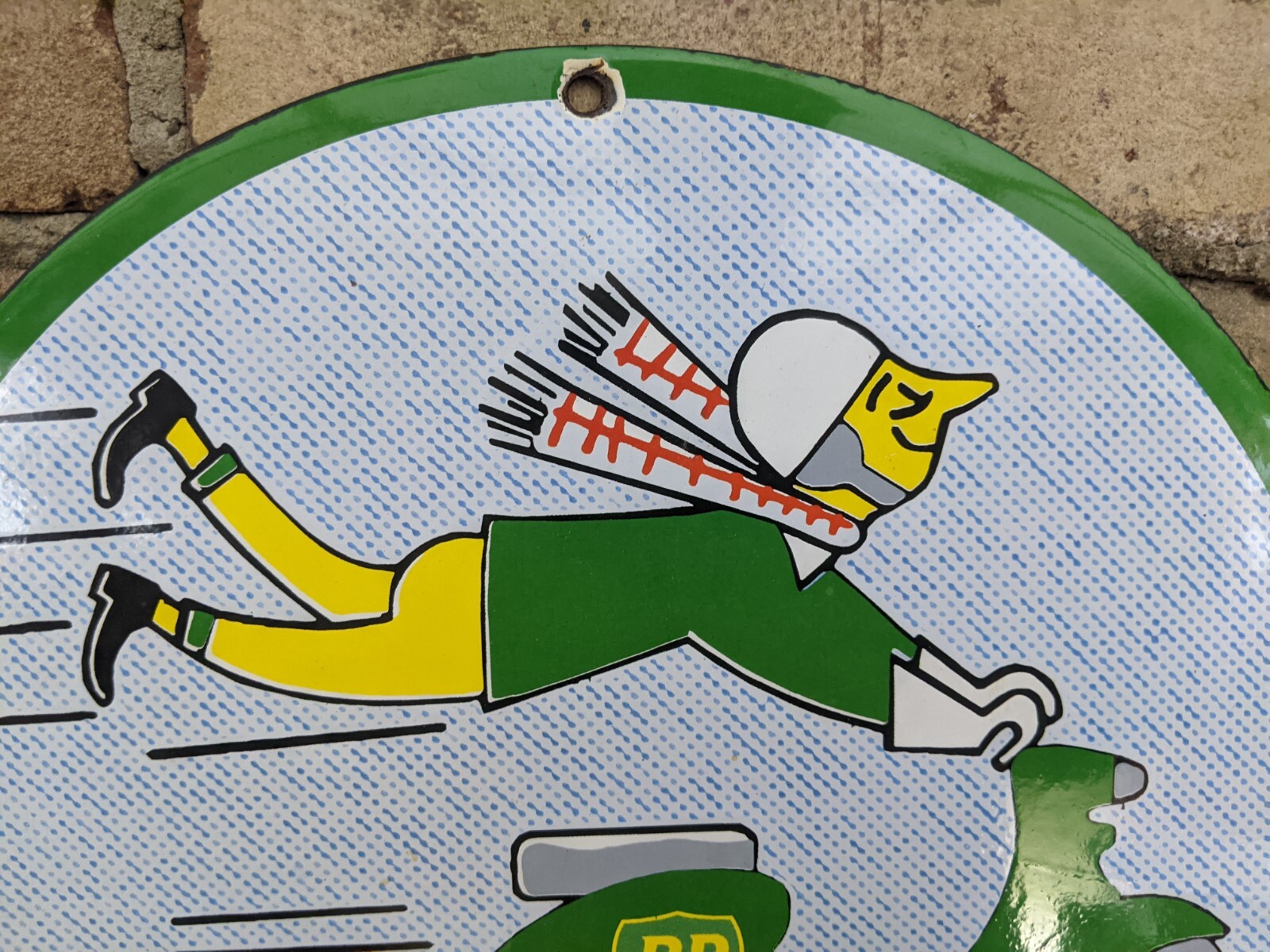 VINTAGE BP TWO-STROKE MOTOR OILS PORCELAIN GAS PUMP METAL SIGN 12″ SCOOTER