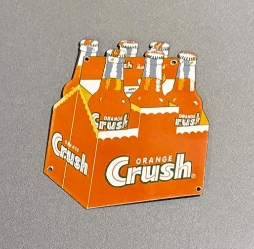 VINTAGE 12” ORANGE CRUSH SODA COLA PORCELAIN SIGN CAR GAS OIL MOTORCYCLE