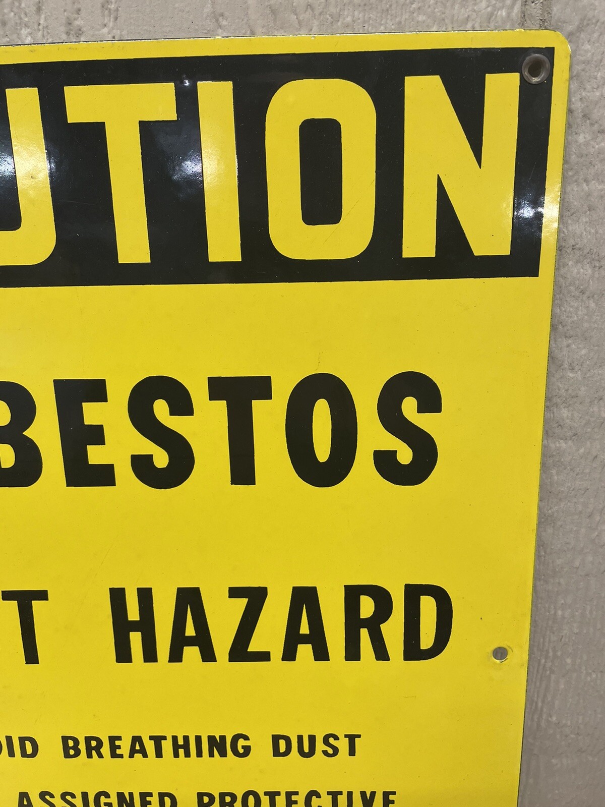 CAUTION ASBESTOS DUST HAZARD Old Porcelain Industrial Shop Safety Oil Gas Sign