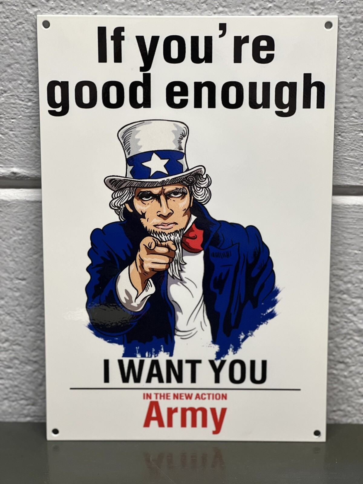 Army Porcelain Like Metal Sign Uncle Sam United States Service Gas Oil Soldier