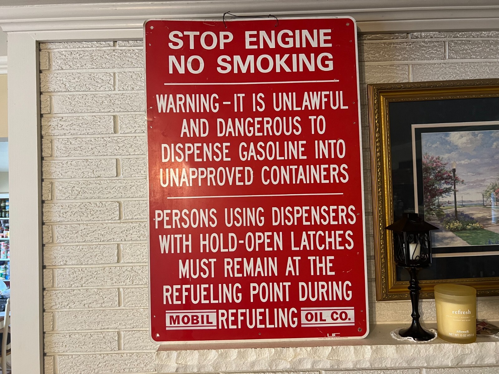 Antique Original Mobil oil Co. refueling Point Aluminum Sign 36 x 24″