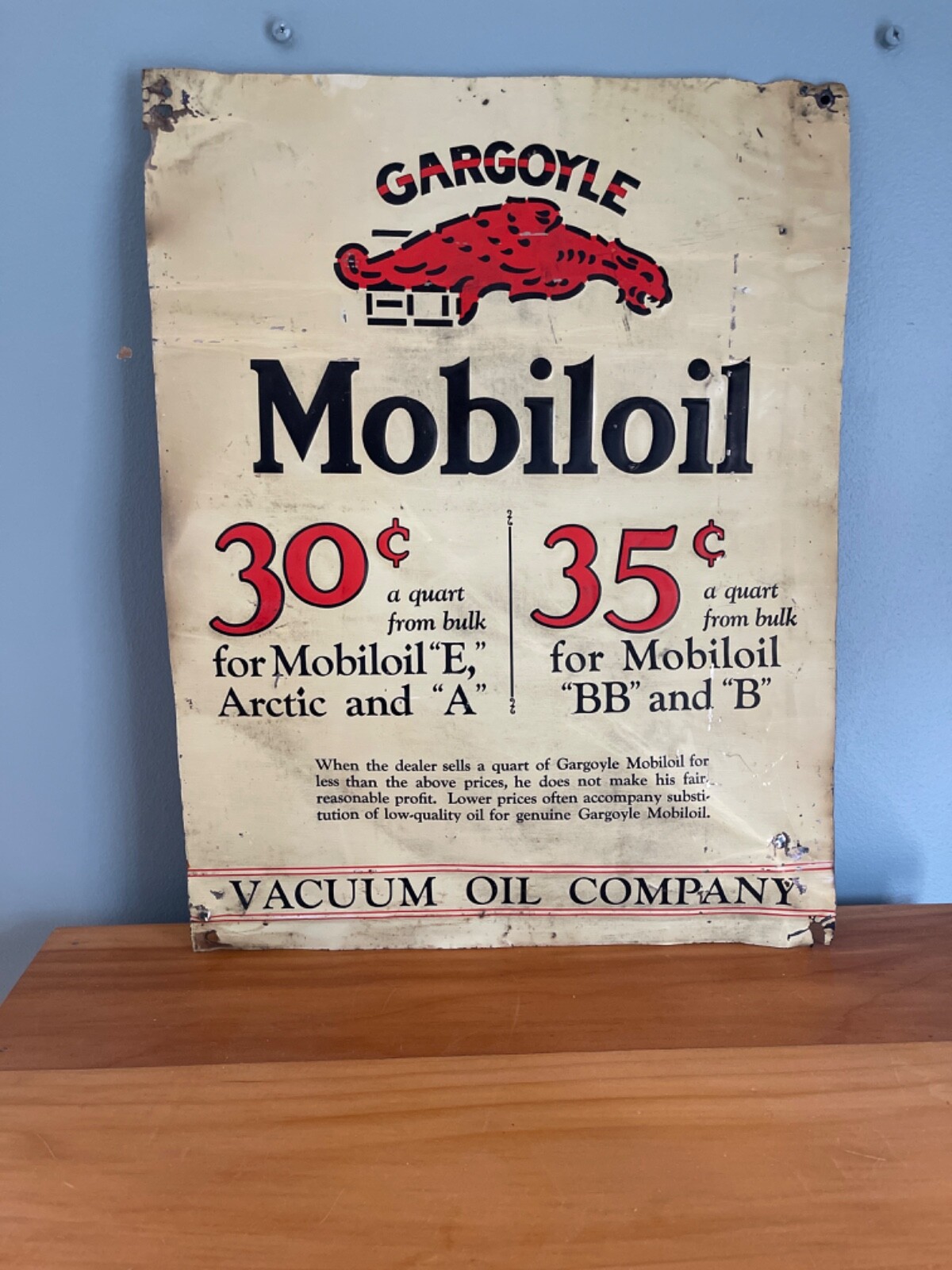 1930’s Original Porcelain Mobil Mobiloil Ask For Gargoyle Motor Oil Sign