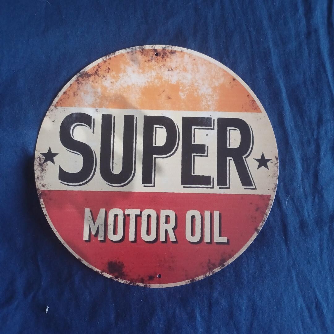 8″ Round Metal Sign Wall Art Man Cave Garage Bar Gas Station Super Motor Oil