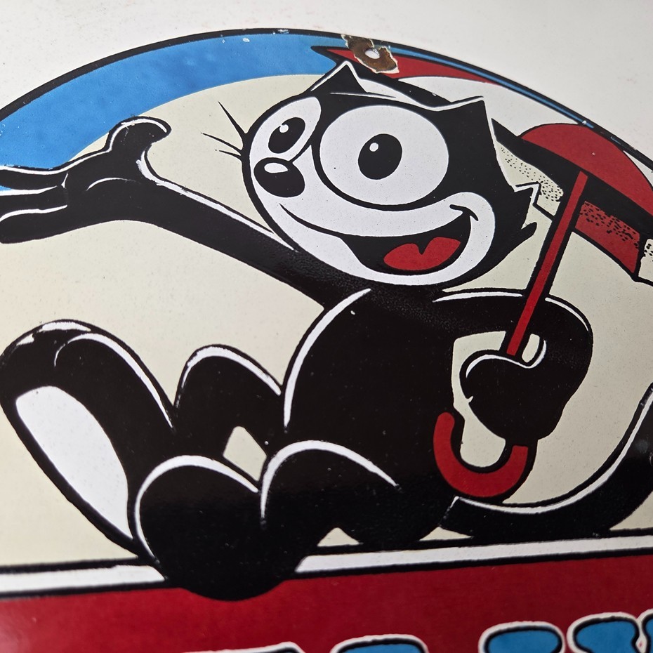 Vintage Felix the Cat Sign – Cartoon Comic Advertising Gas Oil Pump Sign