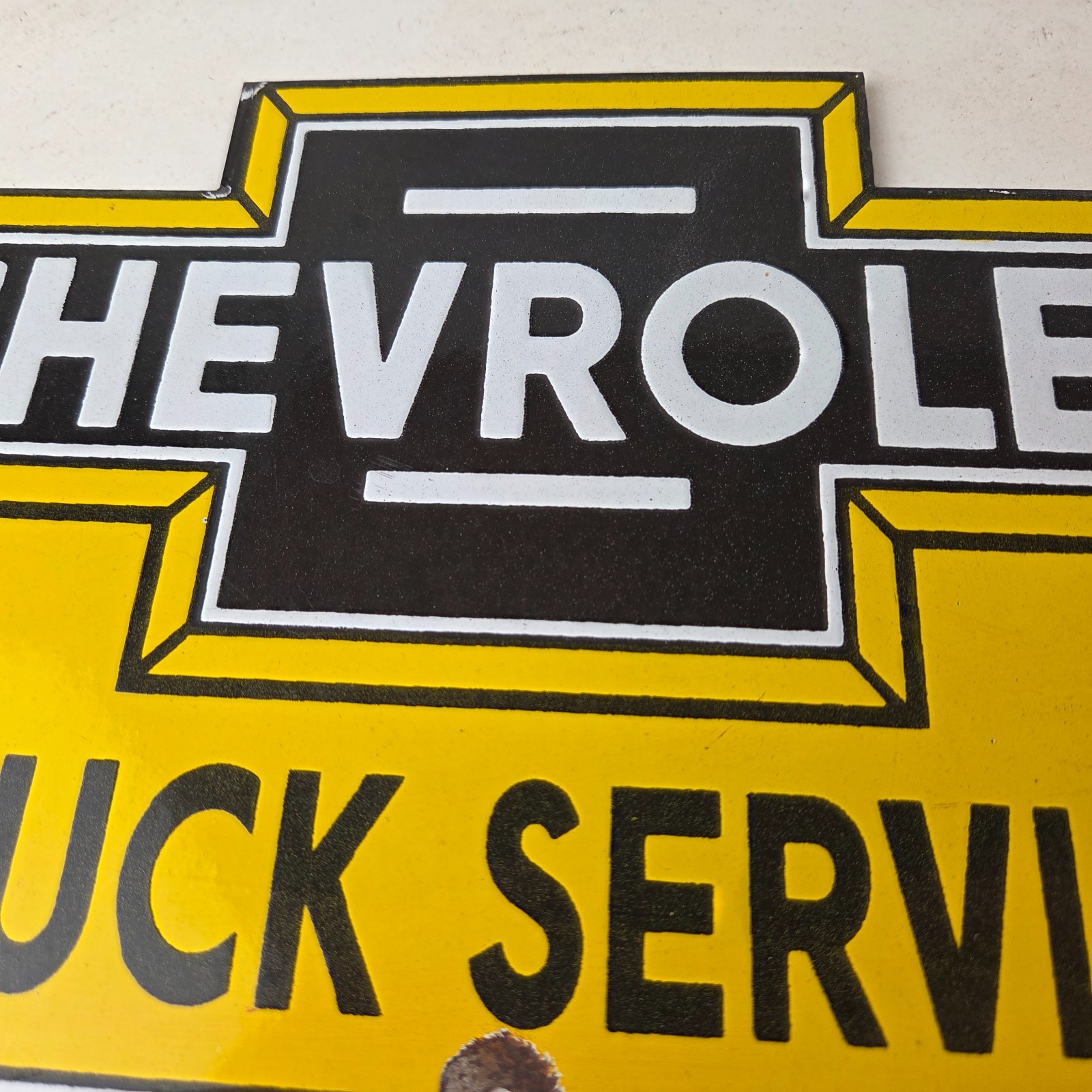 Vintage Chevrolet Advertising Sign – Porcelain Bow Tie Garage Auto Sign