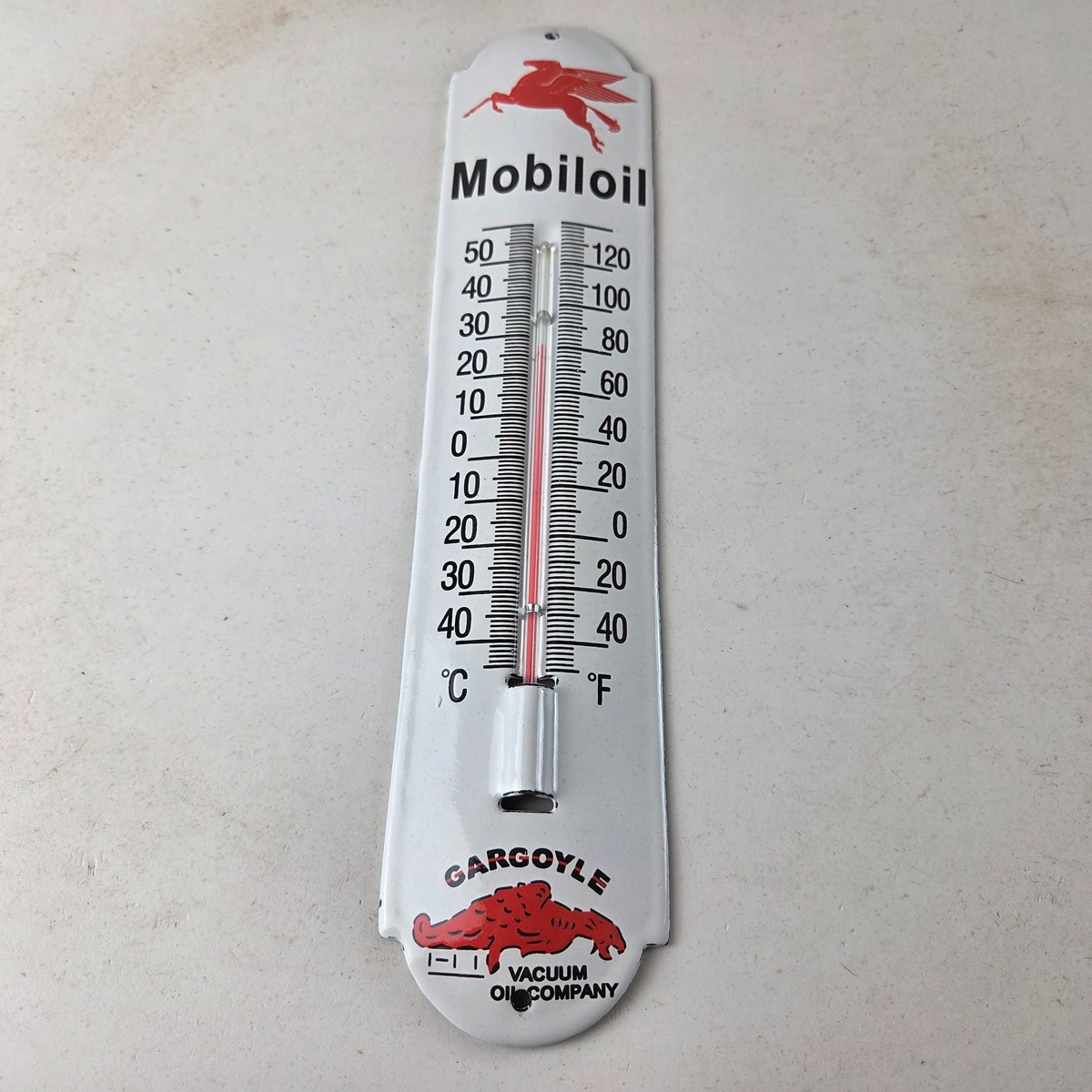 Vintage Mobil Gas Sign – Service Station Pump Ad Sign on Porcelain Thermometer
