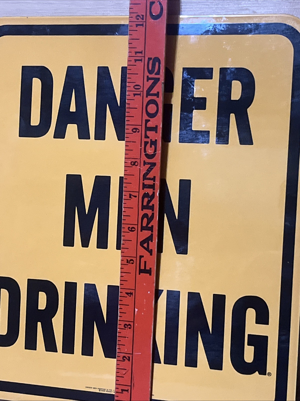 Vintage Danger Men Drinking Bar Man Cave Garage Enameled Metal Sign Construction