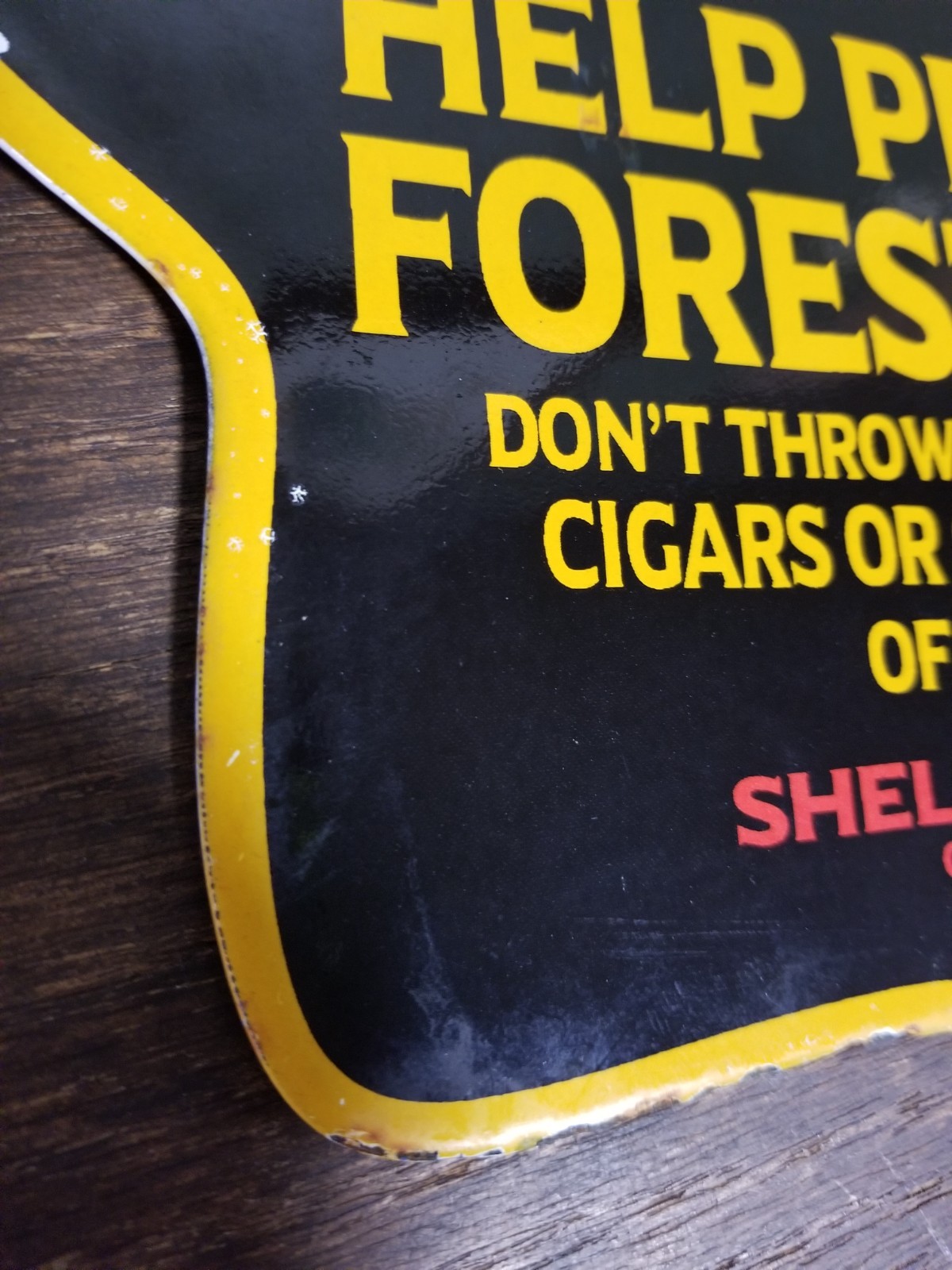 Vintage 1935 Shell Company Porcelain Enamel Pump Sign Prevent Forest Fires