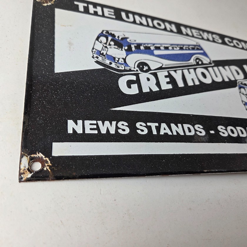 Vintage Greyhound Porcelain Sign – American Bus Line Company Gas Pump Plate Sign
