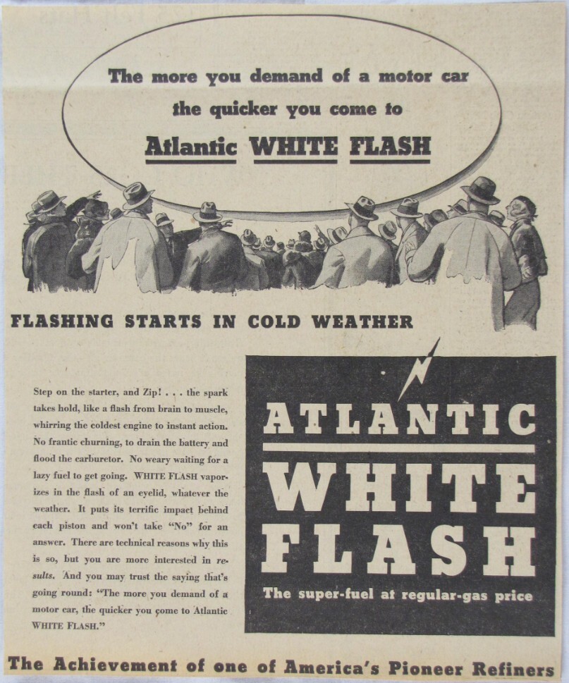 Vintage 1932 ATLANTIC White Flash Motor Oil Gasoline Gas Newspaper Print Ad