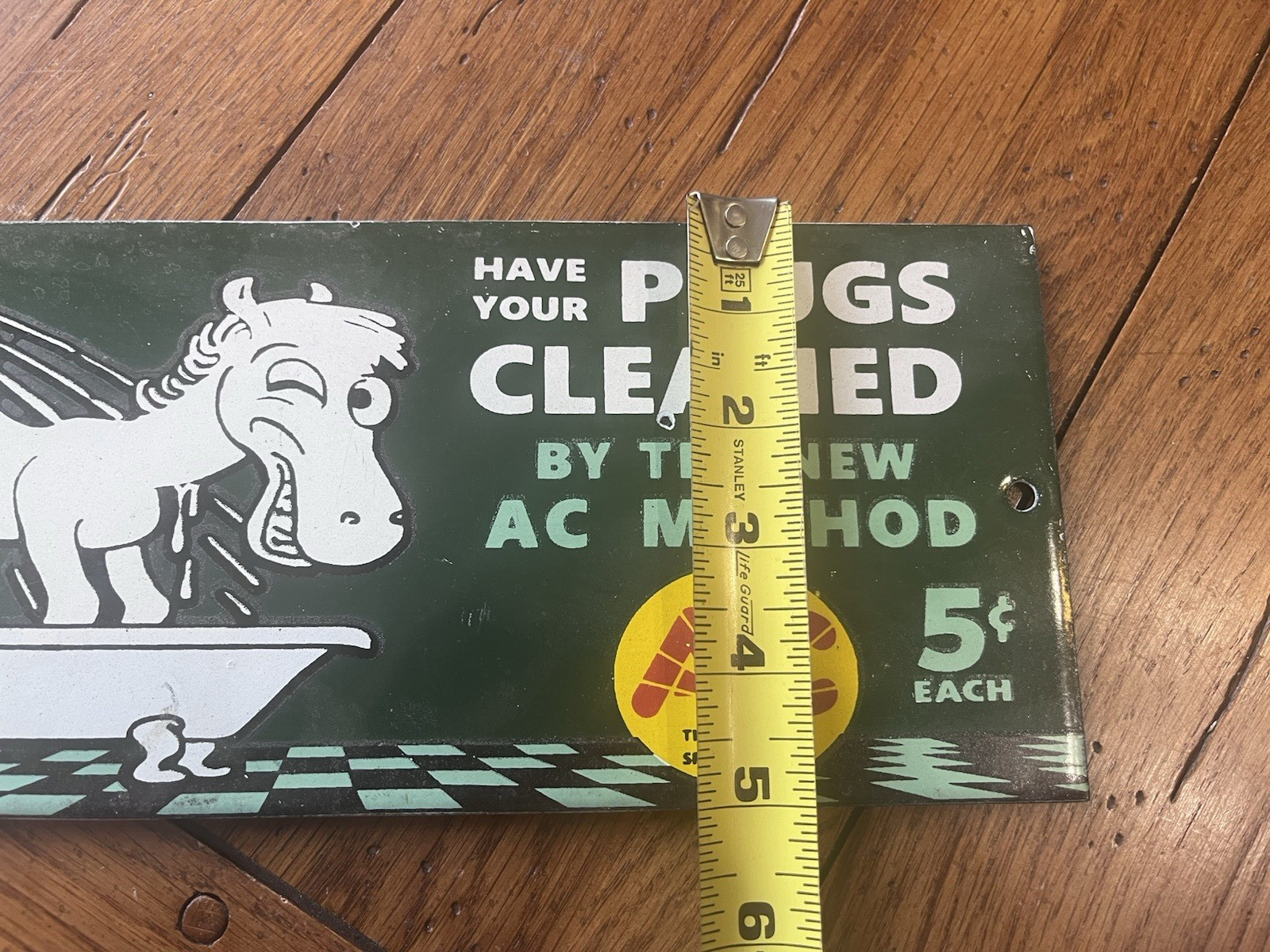 NICE AC QUALITY SPARK PLUG PORCELAIN ENAMEL SIGN 5″X12″ HAVE YOUR PLUGS CLEANED