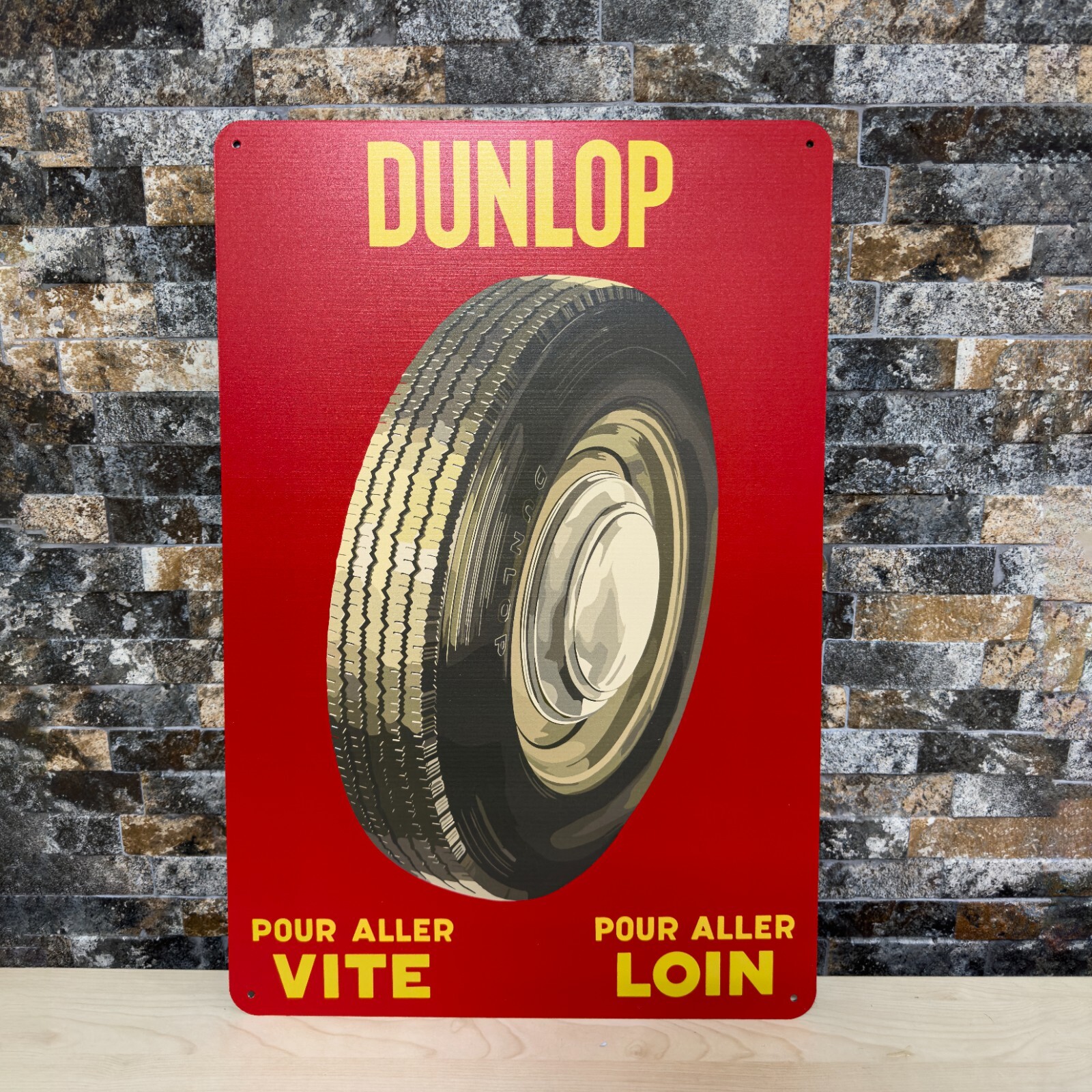 Vintage Dunlop Tire French Sign – Rare Advertising Sign – XXL 24″x16″ (60×40 cm)