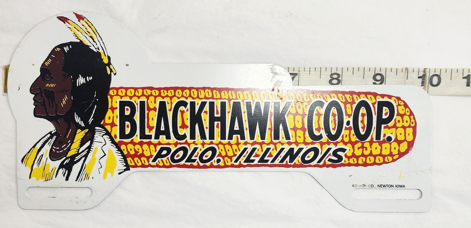 Blackhawk Co Op Seed Corn Topper – Native Indian Porcelain License Plate Topper