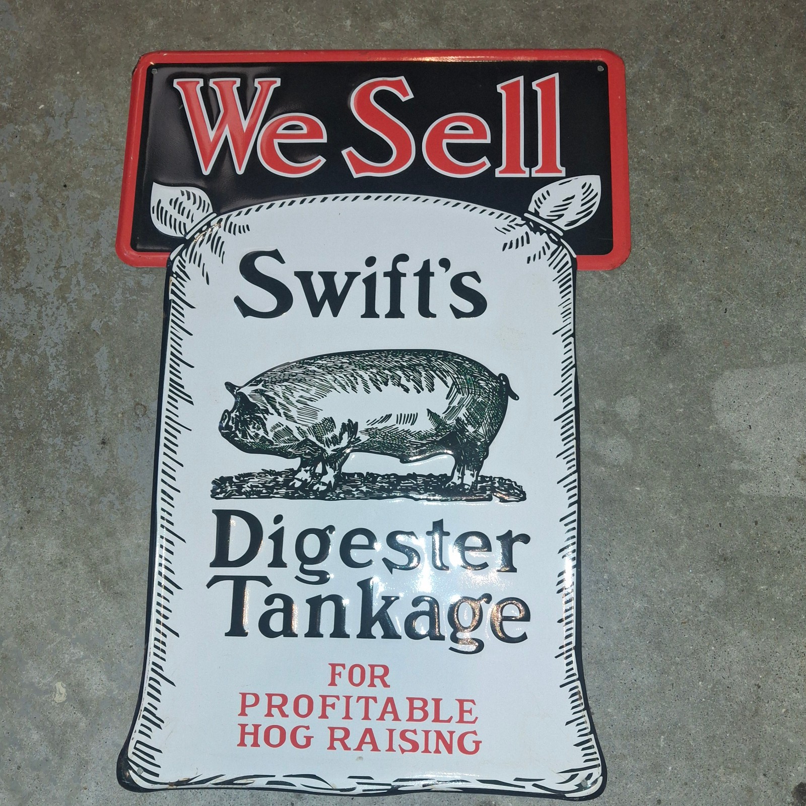 Vintage steel We Sell Swift’s Digester Tankage for hog raising raised sign 12×20