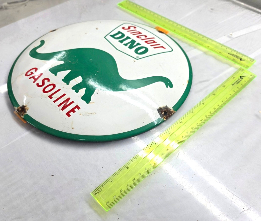 SINCLAIR VINTAGE GENUINE 12″ OIL PORCELAIN SIGN PUMP PLATE GAS STATION Bubbled
