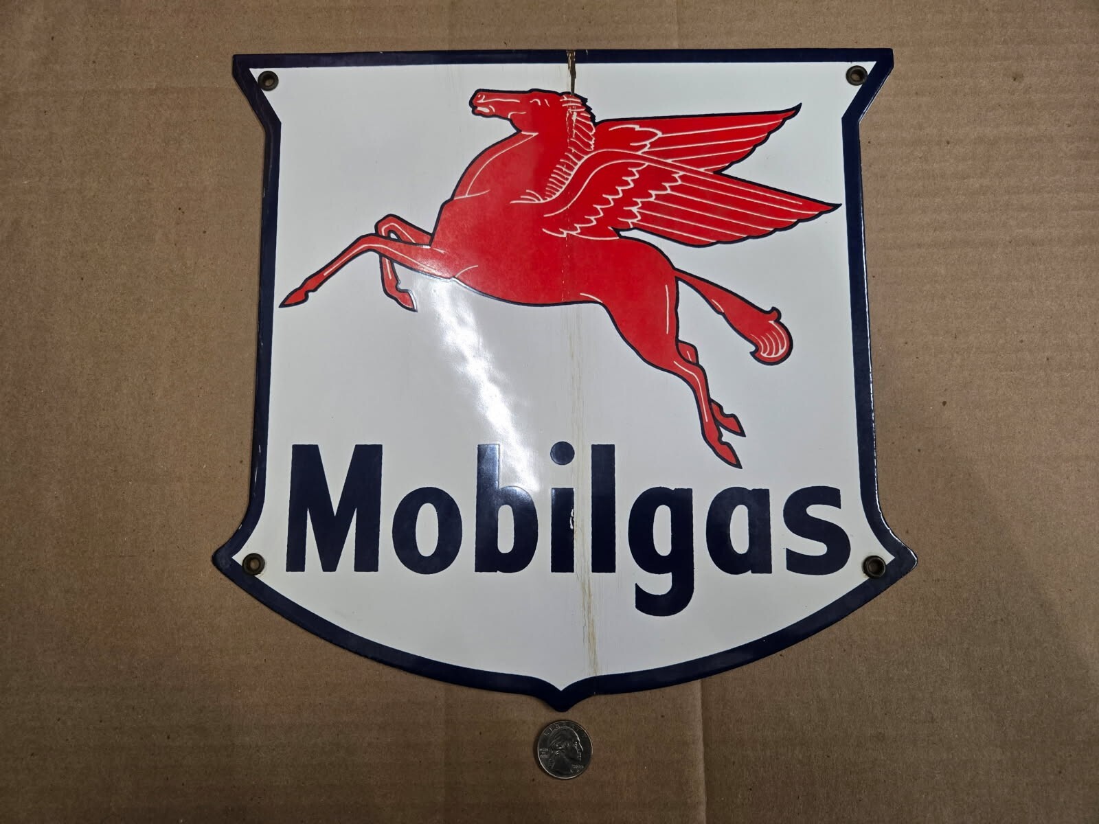 Mobil Gasoline Petroleum Vintage Gas Pump Porcelain Sign Shield Advertising