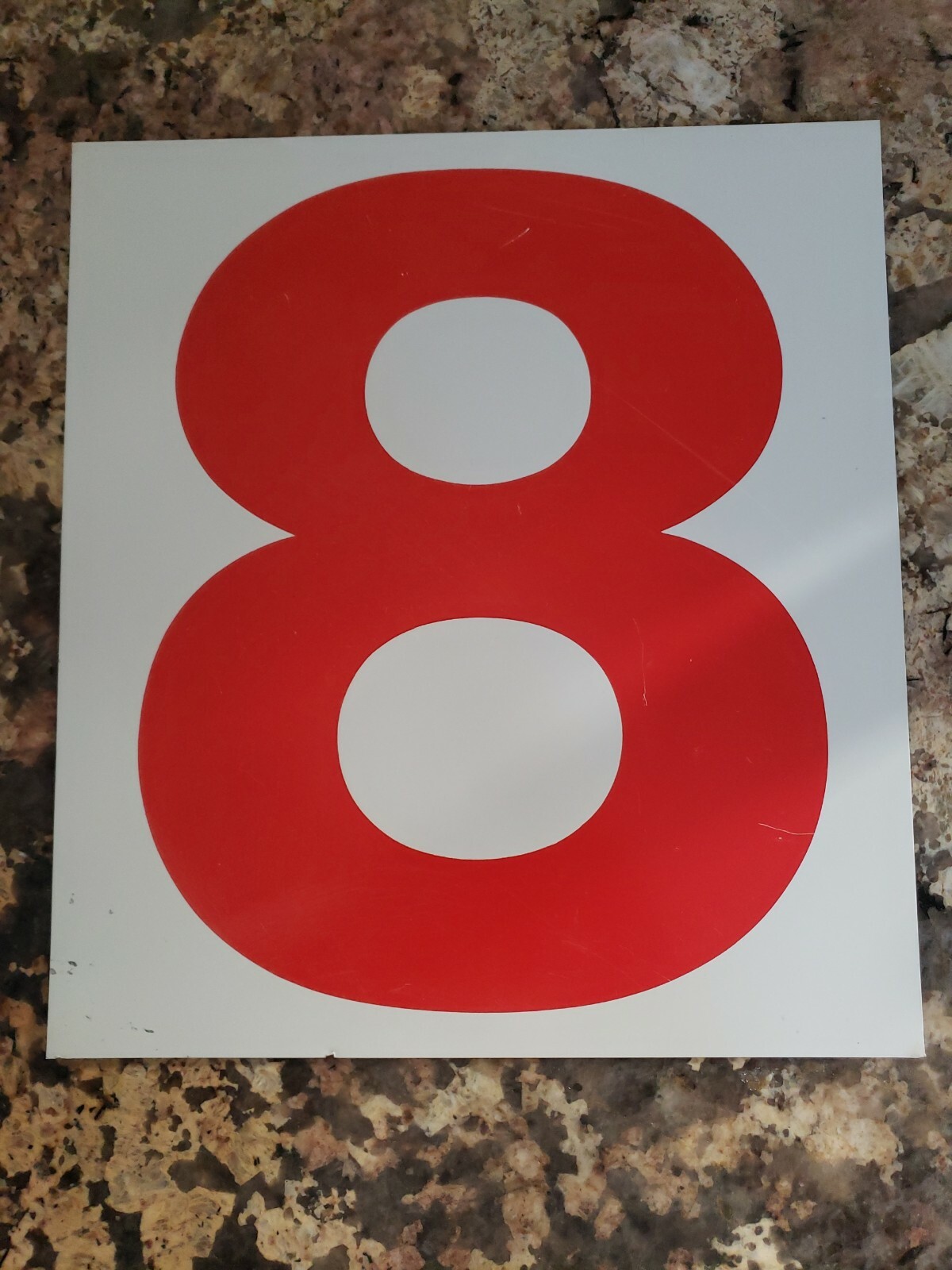 Vintage Gas Station Tin Sign Number 7 8 red White 10 3/4″ X 12″ Please Read