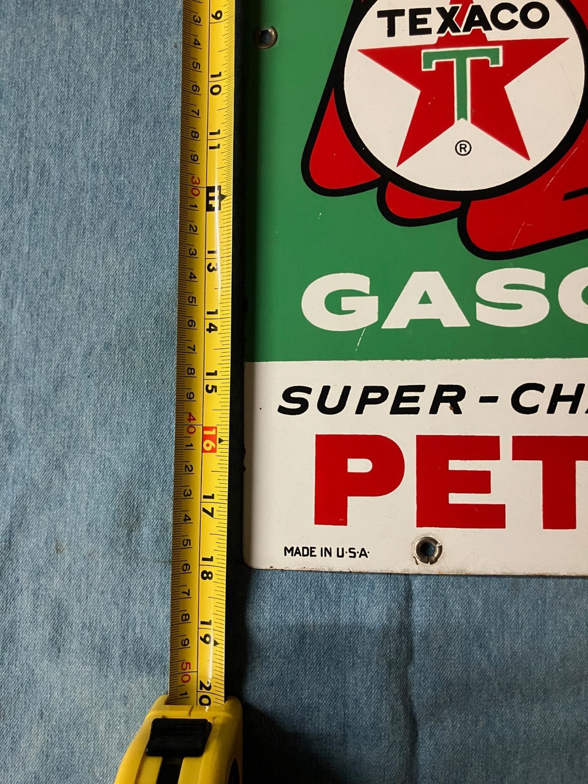 ORIGINAL & AUTHENTIC ”TEXACO SKY CHIEF” 18X12 INCH PORCELAIN SIGN 1961