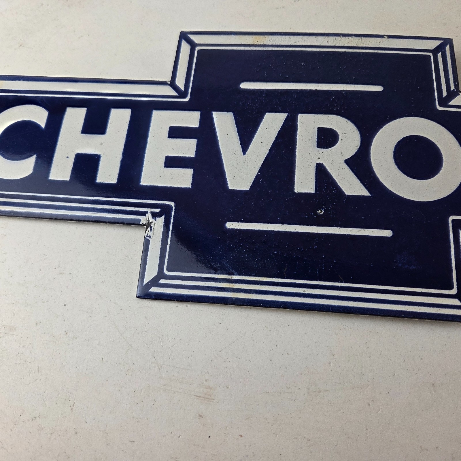 Vintage Chevrolet Advertising Sign – Porcelain Bow Tie Garage Auto Sign