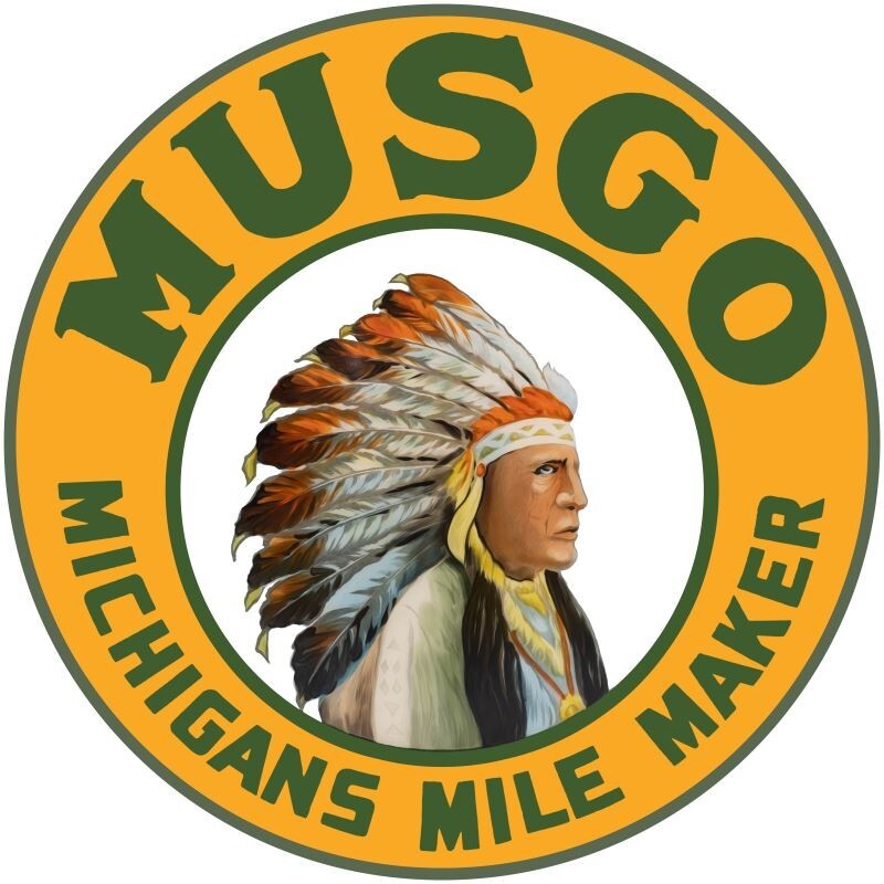 Musgo Gasoline, Michigan NEW Sign: 18″ Dia. Round USA STEEL XL- 4 LBS