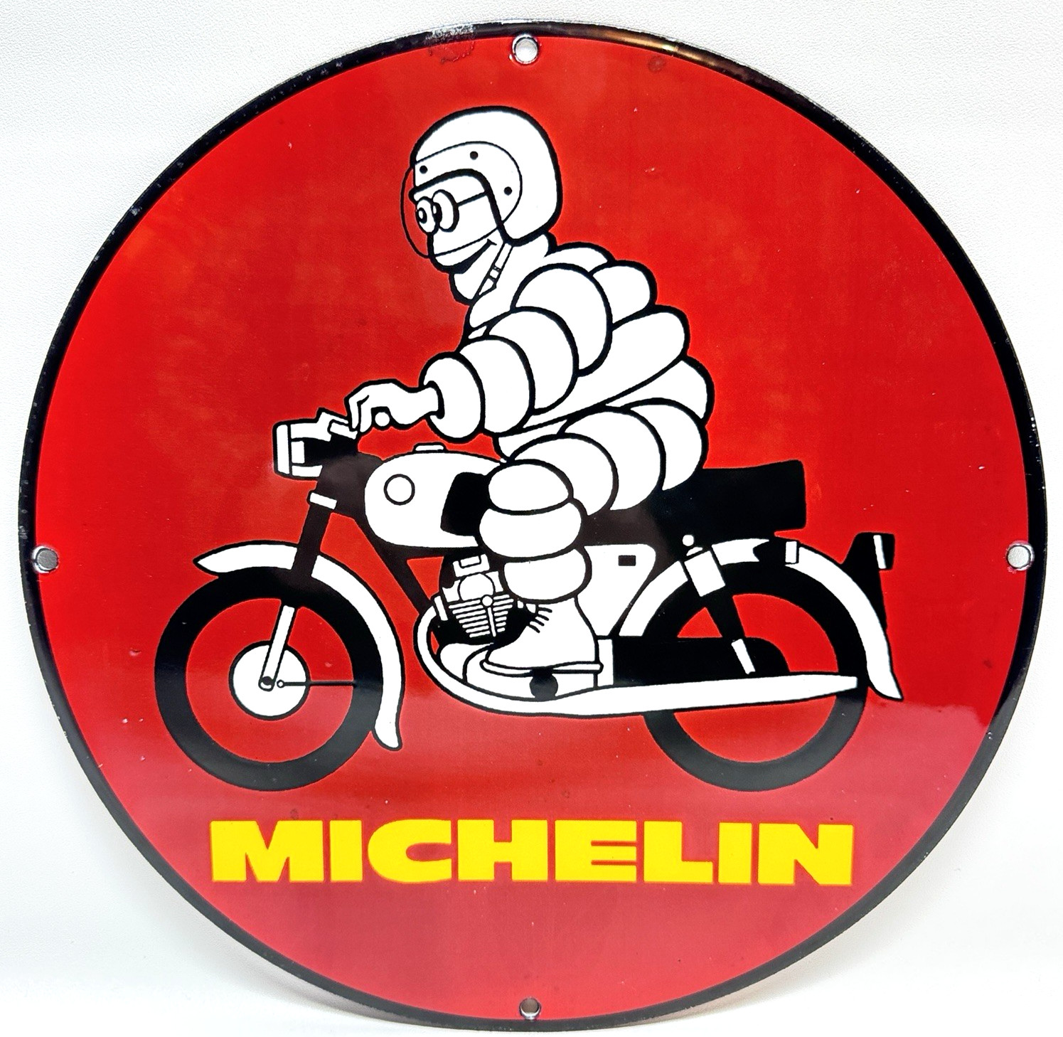 Vintage Michelin Man Motorcycle Porcelain Sign Service Station Pump Plate