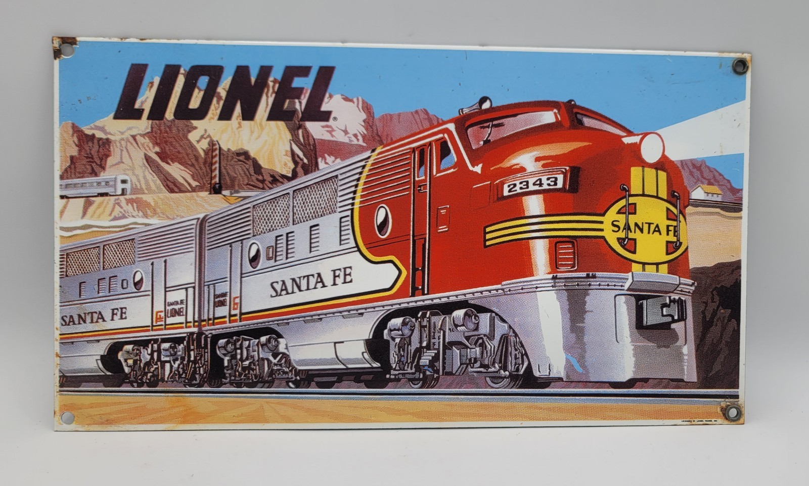 Vintage Lionel Train Railroad Santa Fe Porcelain Enameled Metal Sign