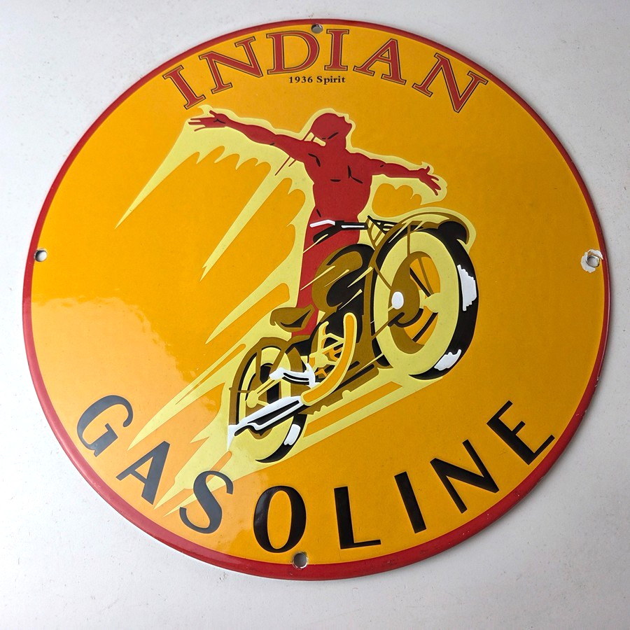 Vintage Idaho Gasoline Sign – Indian Chief Gas Motor Oil Pump Porcelain Sign