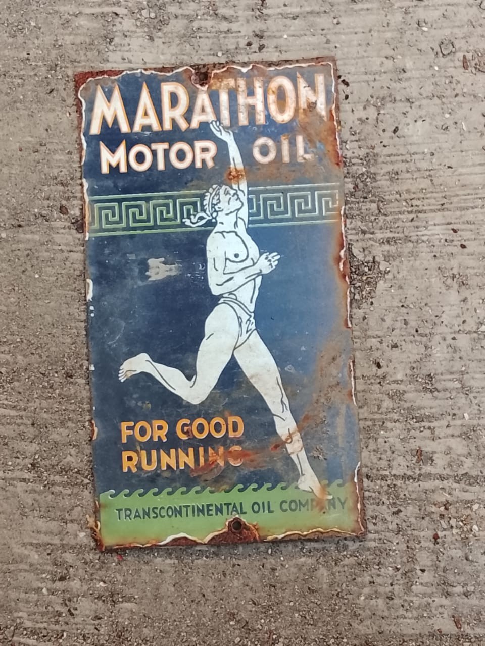 PORCELAIN MARATHON OIL ENAMEL SIGN 10X5 INCHES