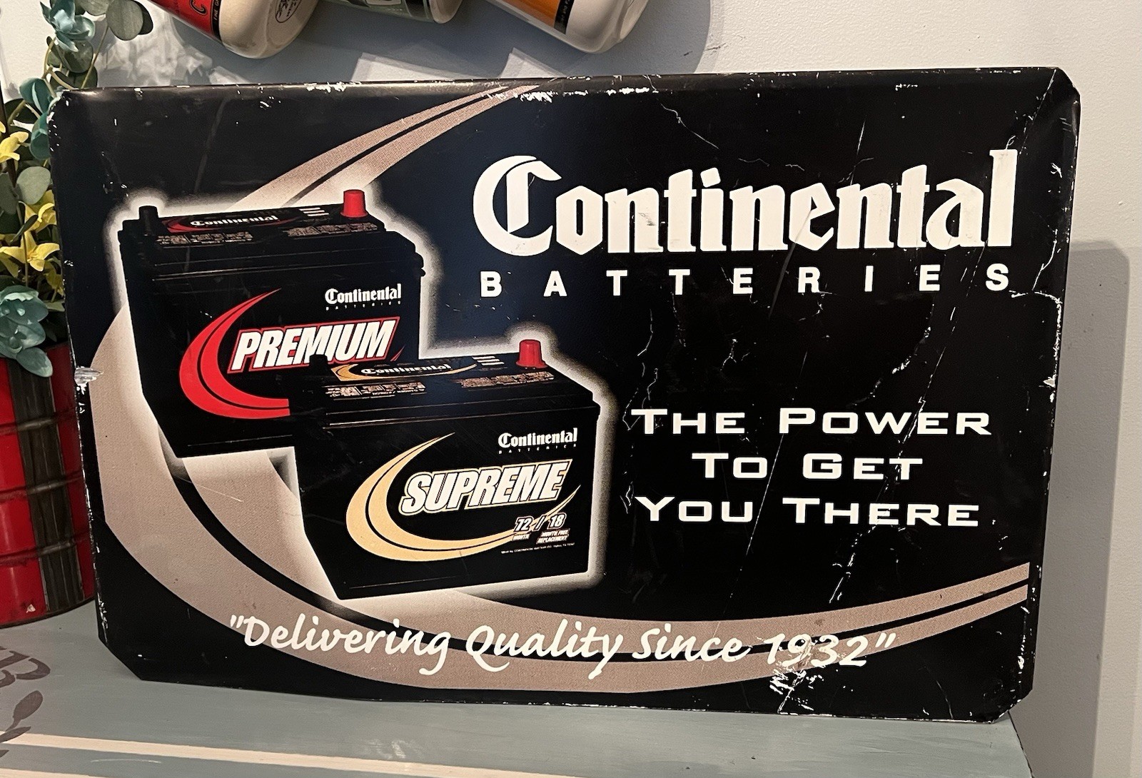 Continental Batteries Double-Sided Metal Sign 20.5″ x 13″ Gas Station Sign