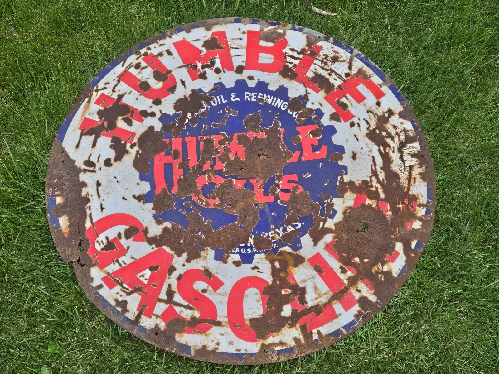 Vintage Humble Oils Motor Oil & Gasoline 42″ Round Porcelain Advertising Sign