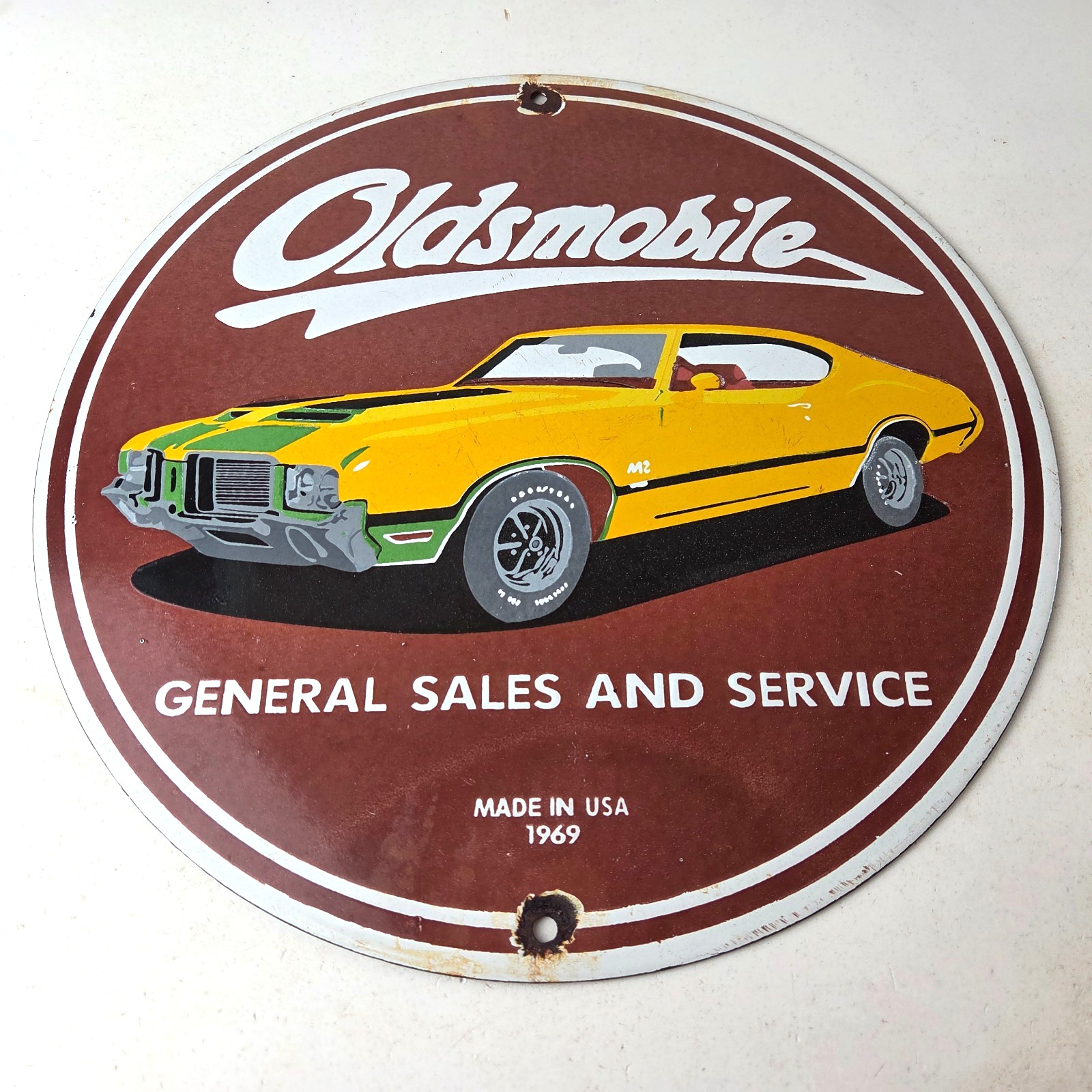 Vintage Oldsmobile General Sales Sign – Gas Pump Automobiles Porcelain Sign